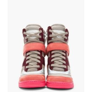 Colorblock holographic wedge sneakers